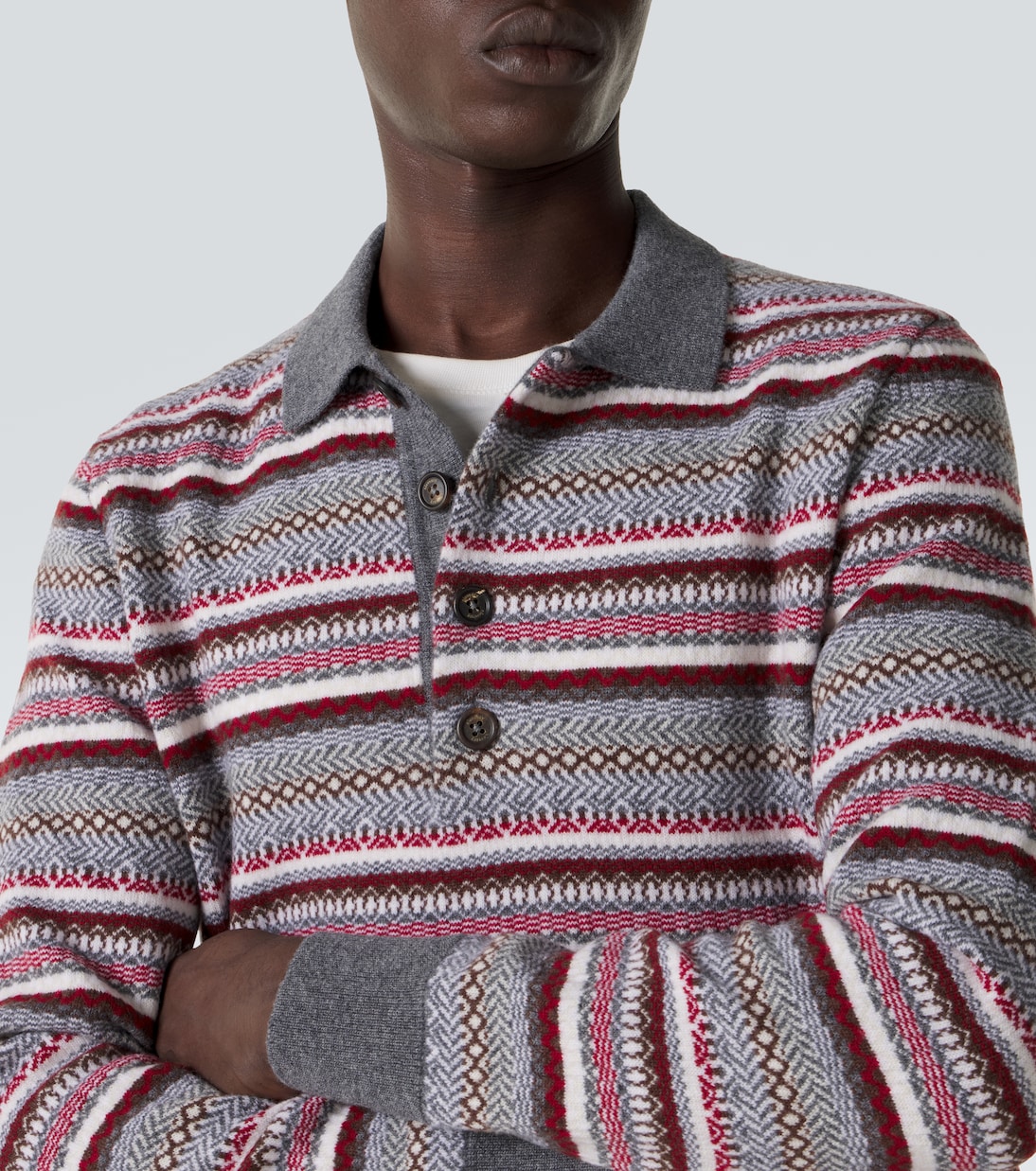 Striped wool jacquard polo sweater | Eleventy