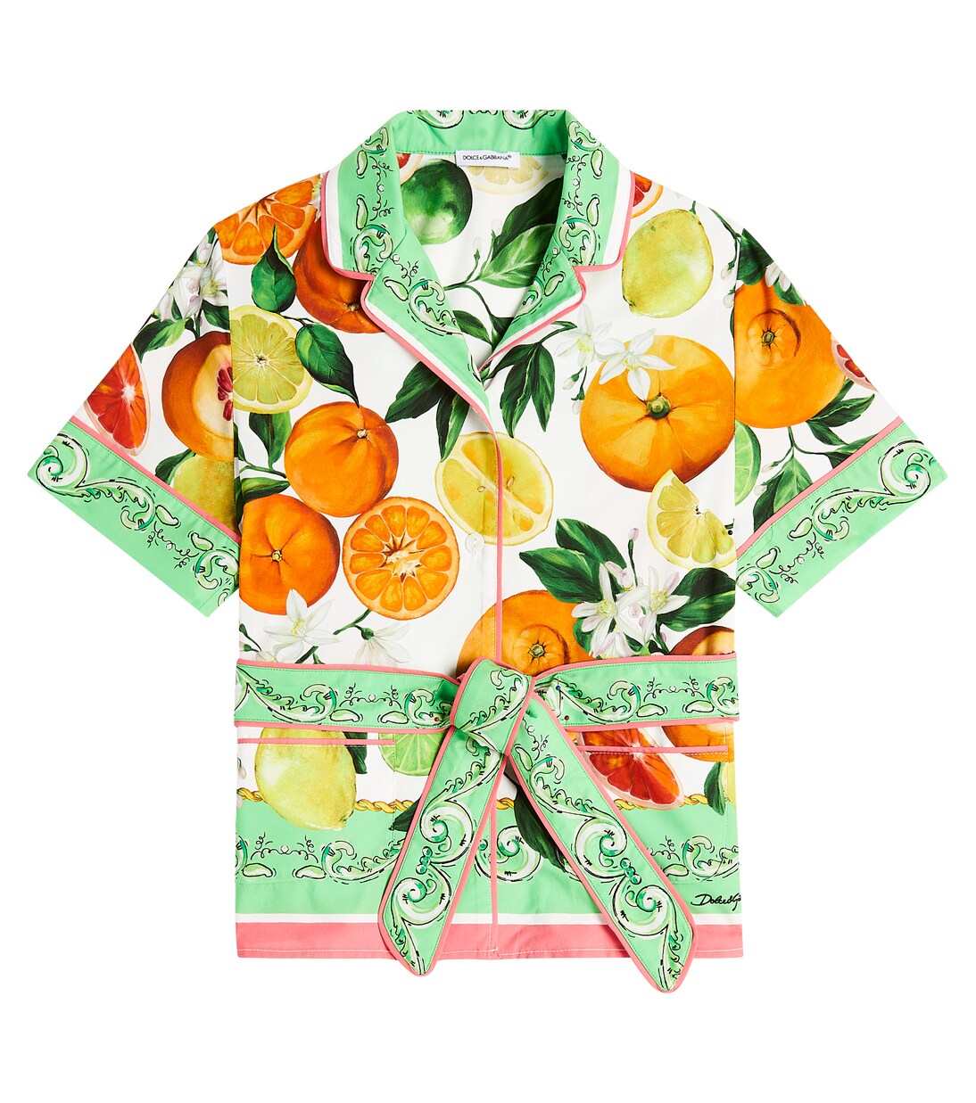 Printed belted cotton popeline shirt | Dolce&Gabbana Kids