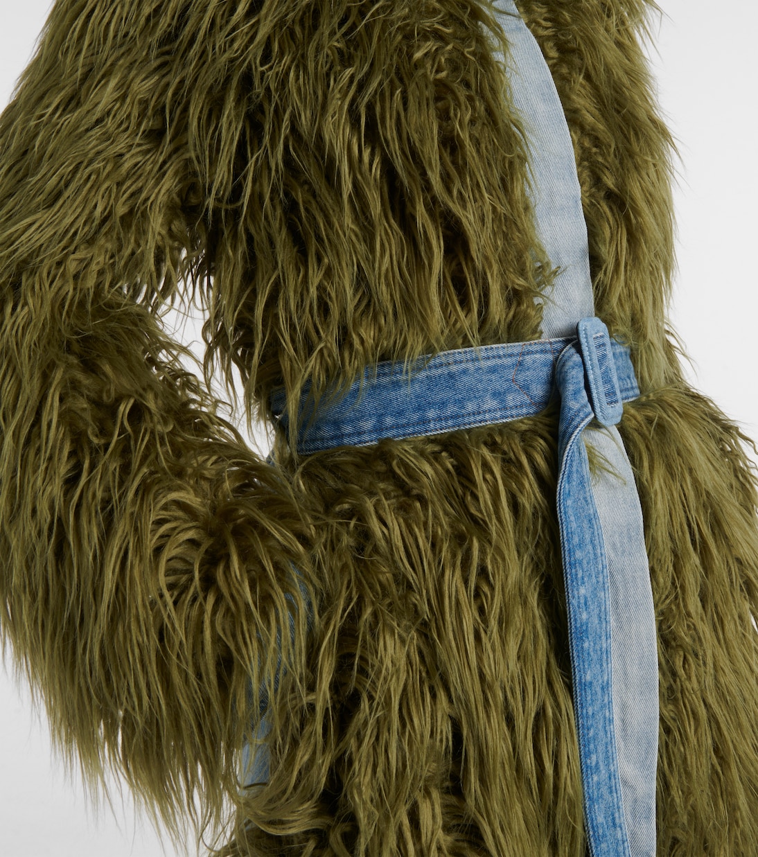 Mantel Rangel aus Faux Fur mit Denim | Dries Van Noten