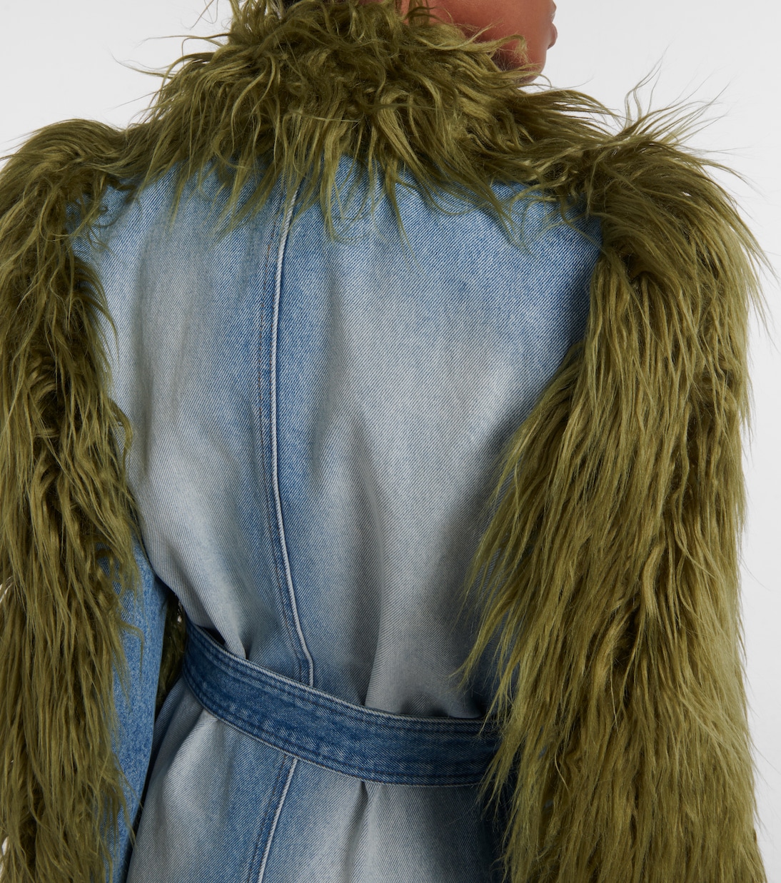 Mantel Rangel aus Faux Fur mit Denim | Dries Van Noten