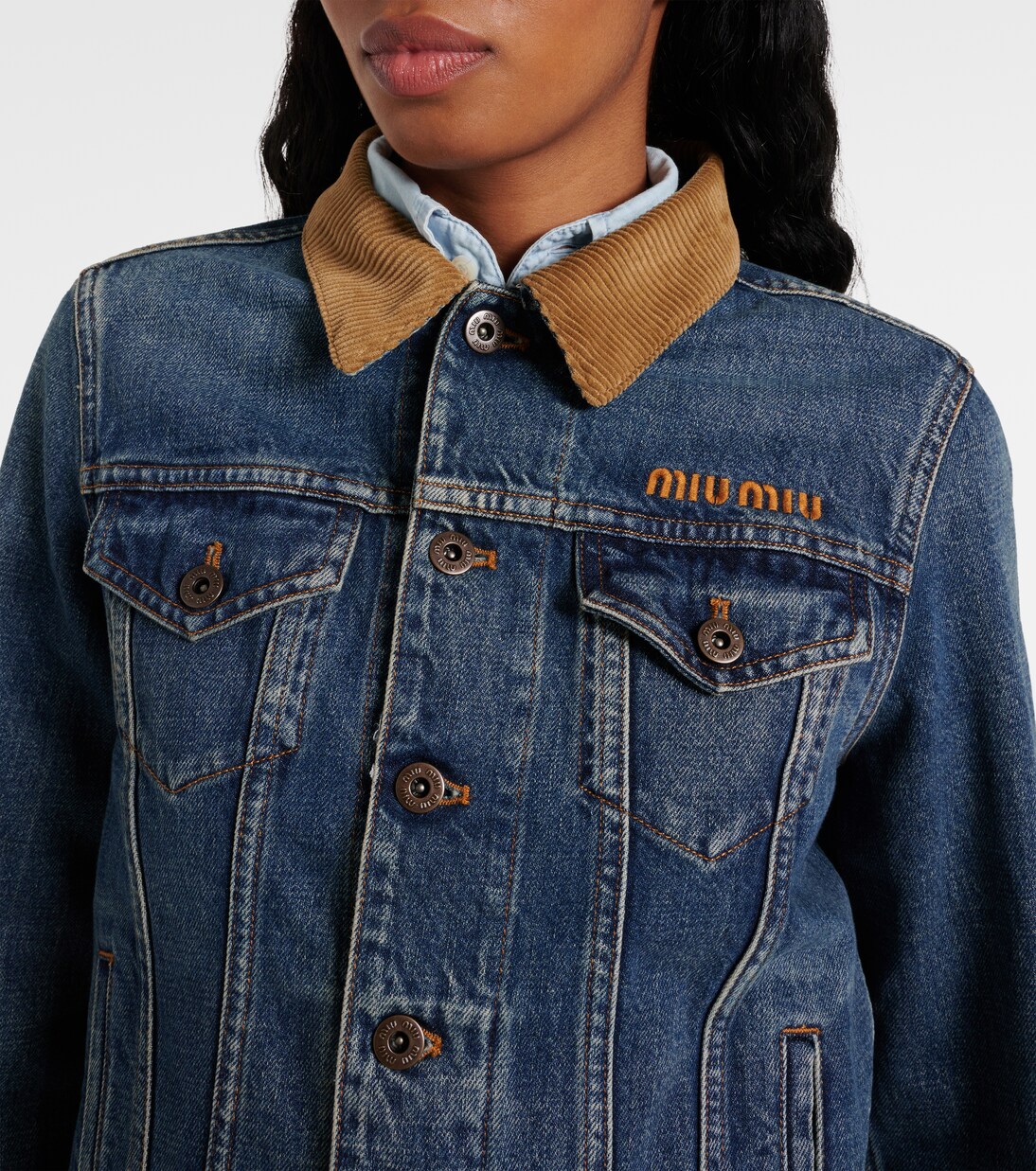Chaqueta de denim con pana y efecto desgastado | Miu Miu