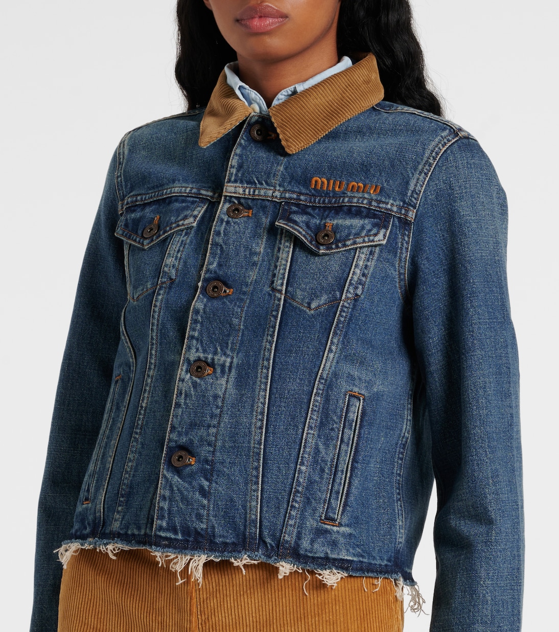 Chaqueta de denim con pana y efecto desgastado | Miu Miu