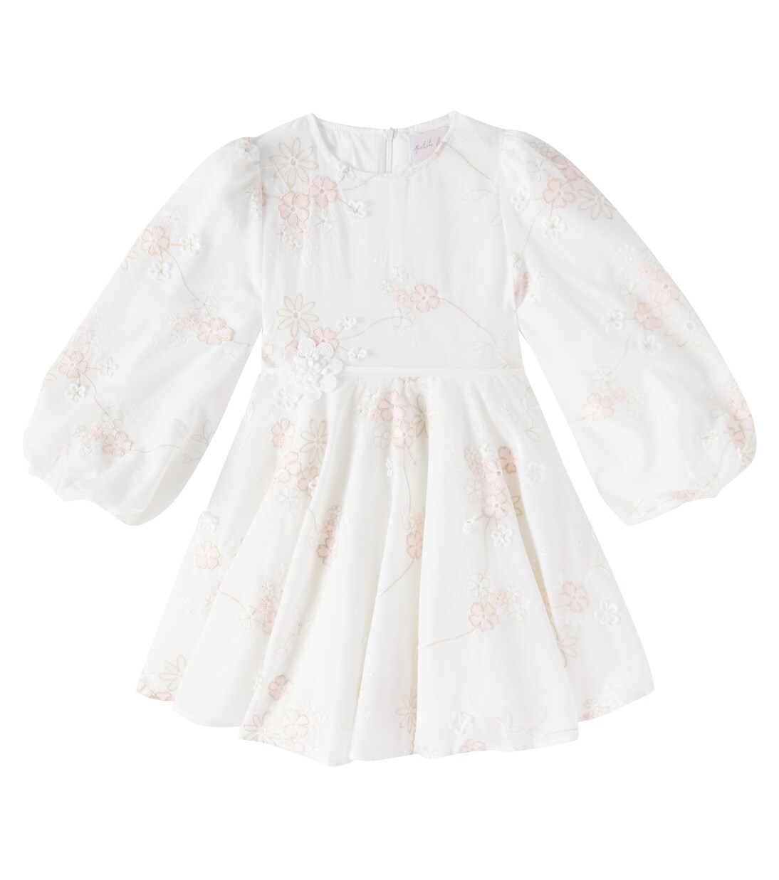 Floral-appliqué puff-sleeve cotton dress | Petite Amalie  
