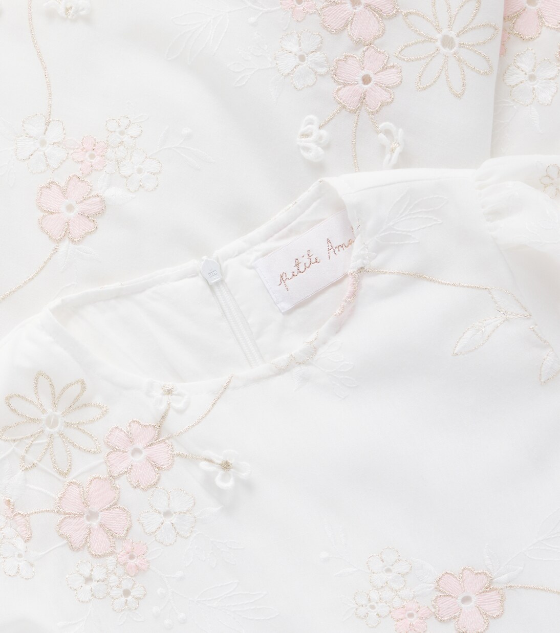 Floral-appliqué puff-sleeve cotton dress | Petite Amalie  