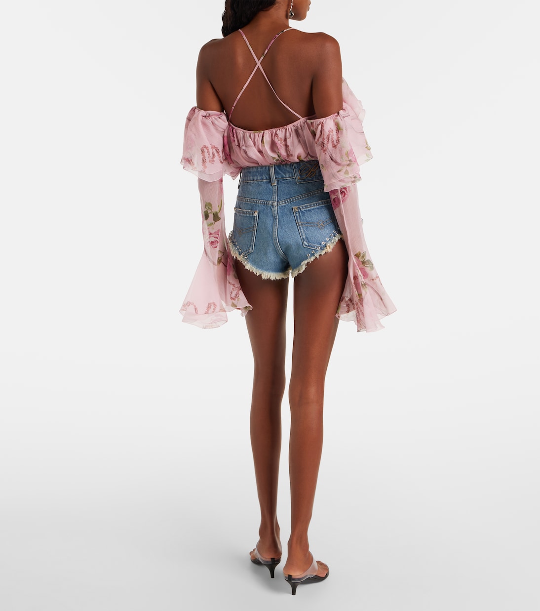 Embellished denim shorts | Blumarine