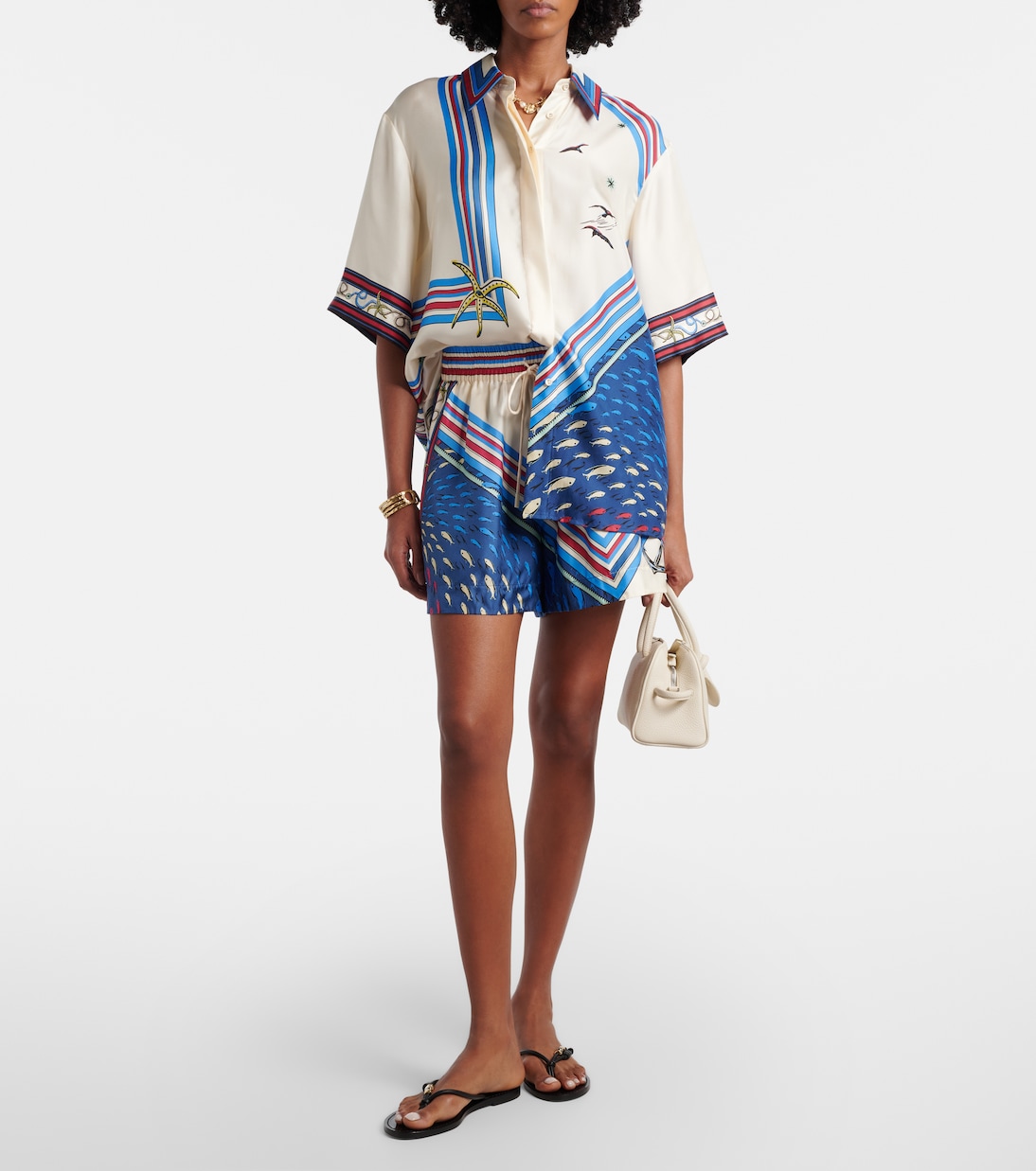 Apollo printed silk satin shorts | Alémais