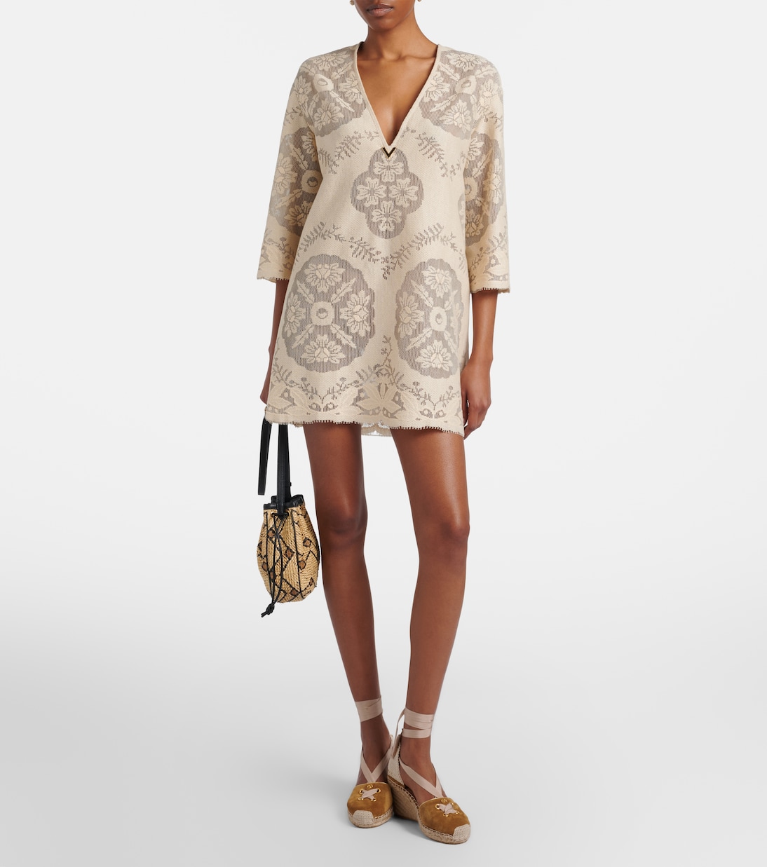 VGold floral cotton-blend tunic | Valentino