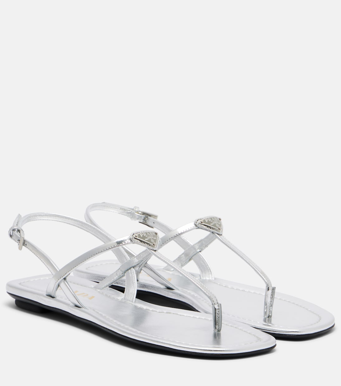 Metallic leather sandals | Prada