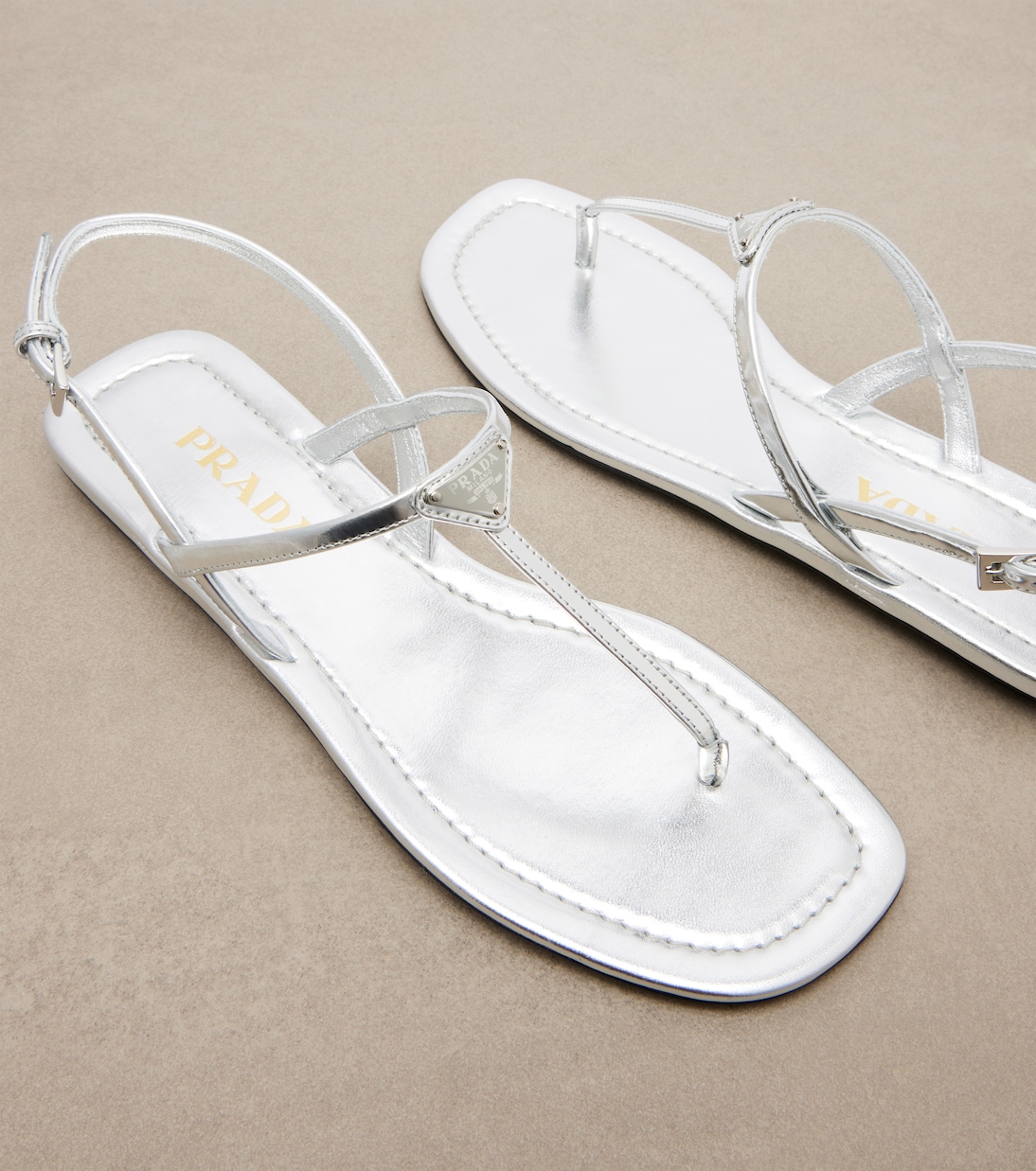 Metallic leather sandals | Prada