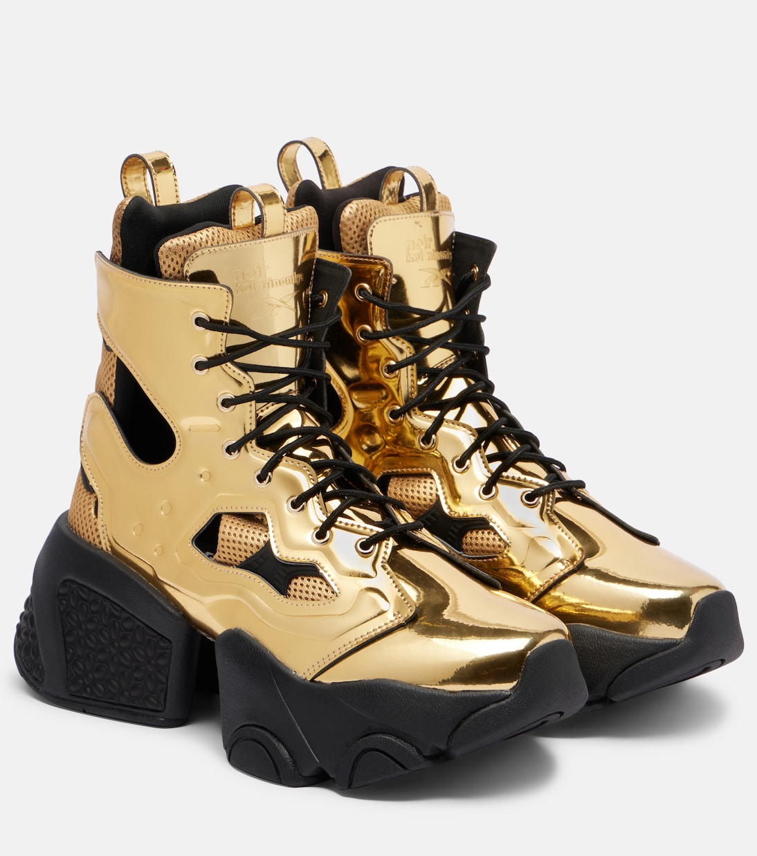 x Reebok metallic-effect cutout platform ankle boots | Noir Kei Ninomiya