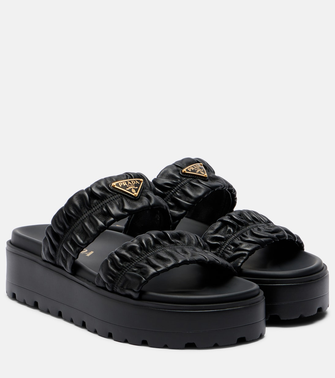 Matelassé leather platform sandals | Prada