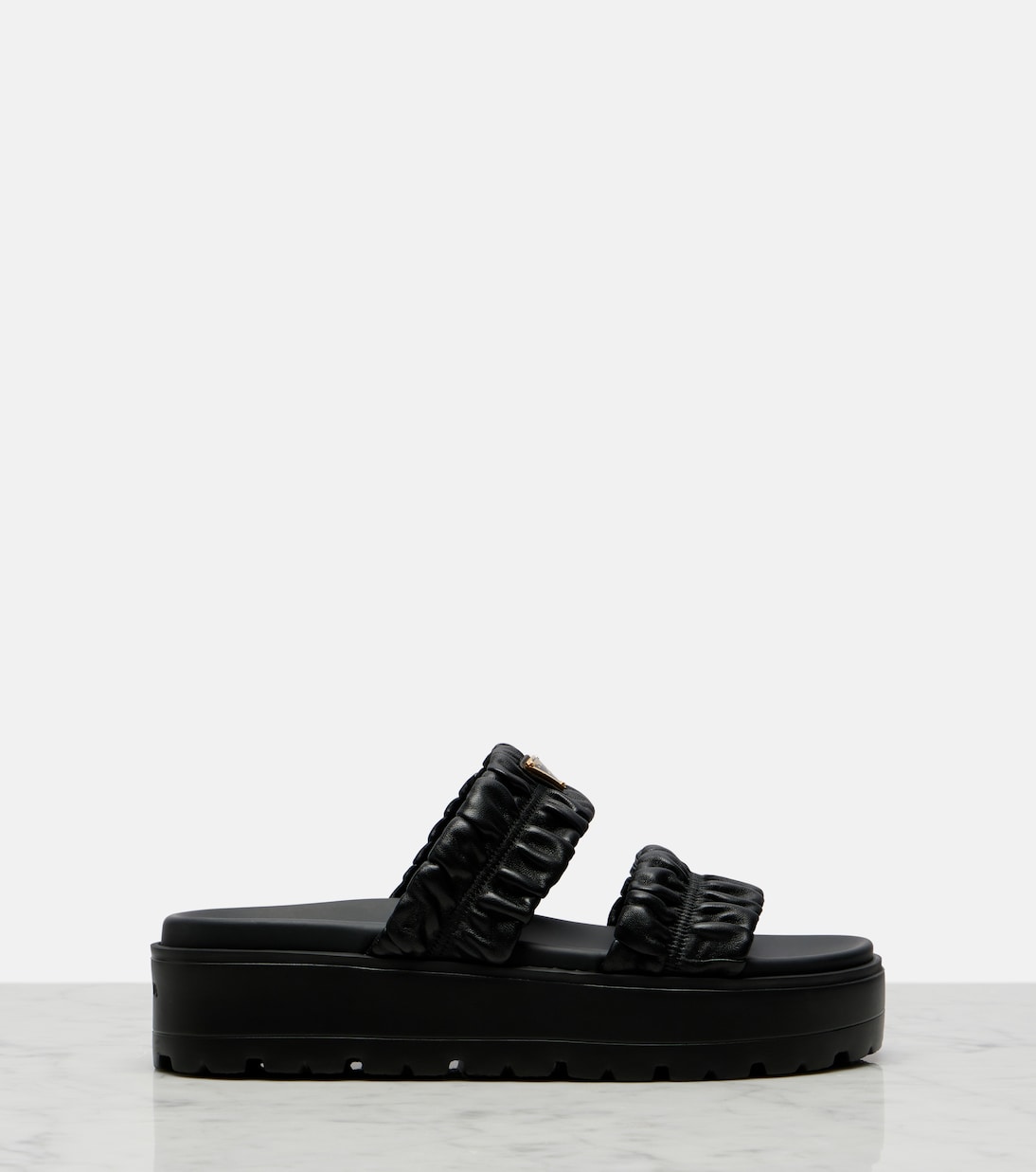 Matelassé leather platform sandals | Prada