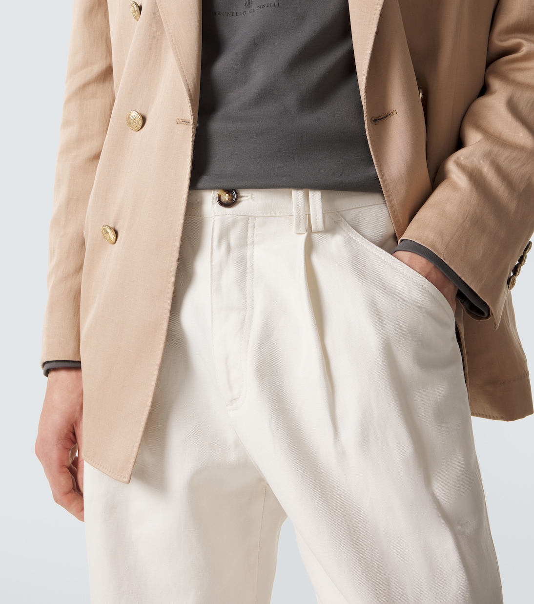 Cotton and linen straight pants | Brunello Cucinelli