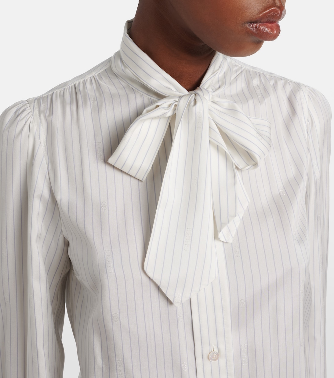 Pinstripe tie-neck silk shirt | Gucci