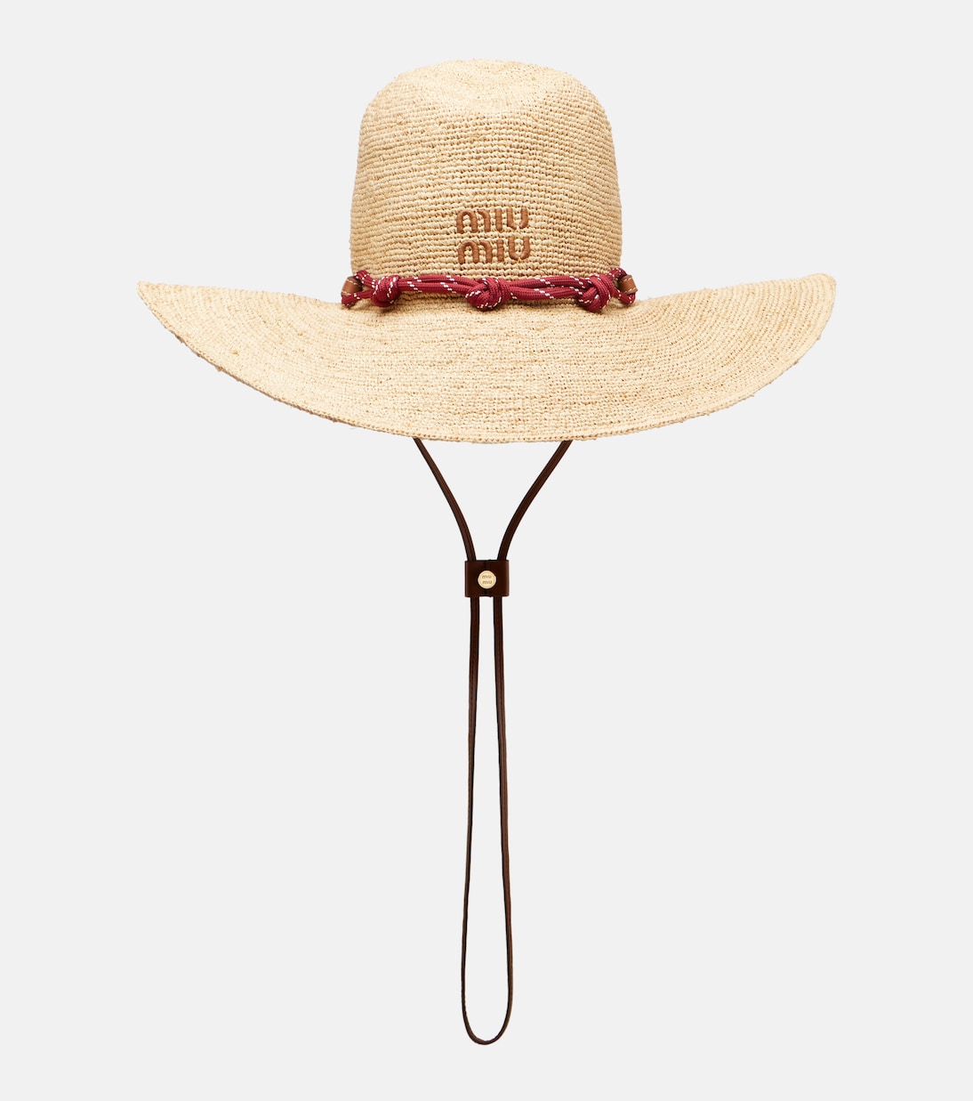 Leather-trimmed raffia sun hat | Miu Miu