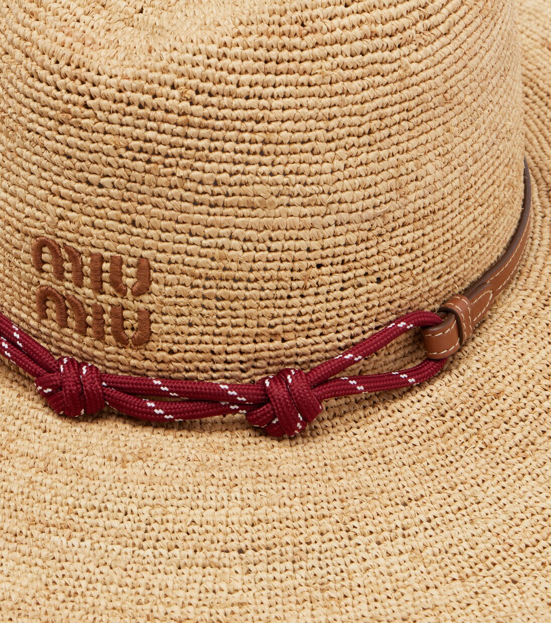 Leather-trimmed raffia sun hat | Miu Miu