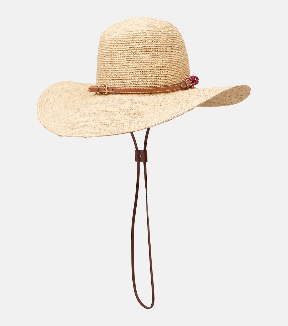 Leather-trimmed raffia sun hat | Miu Miu