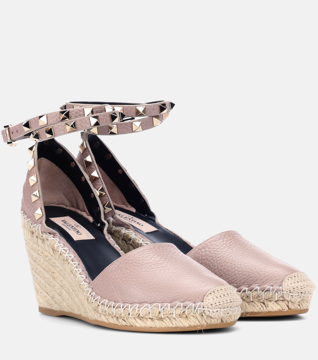 Espadrille-Wedges Rockstud Double 85 aus Leder | Valentino Garavani