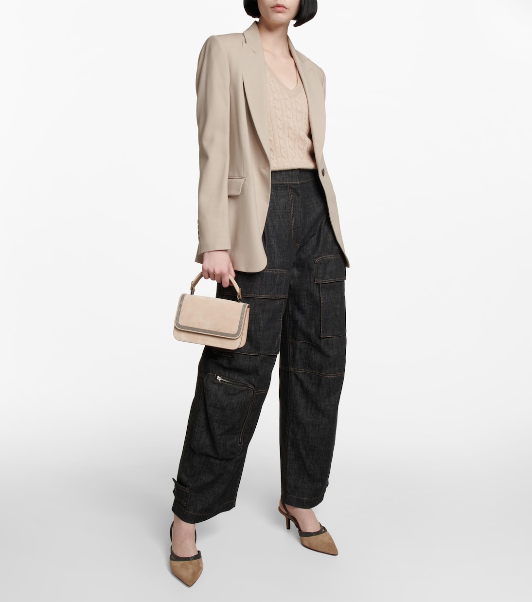 Pantaloni cargo di jeans a vita alta | Brunello Cucinelli