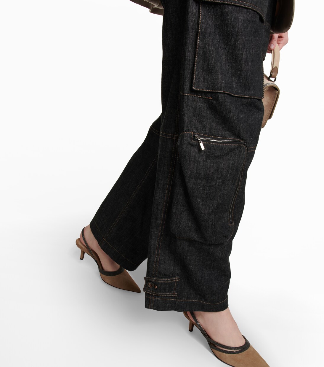 Pantaloni cargo di jeans a vita alta | Brunello Cucinelli