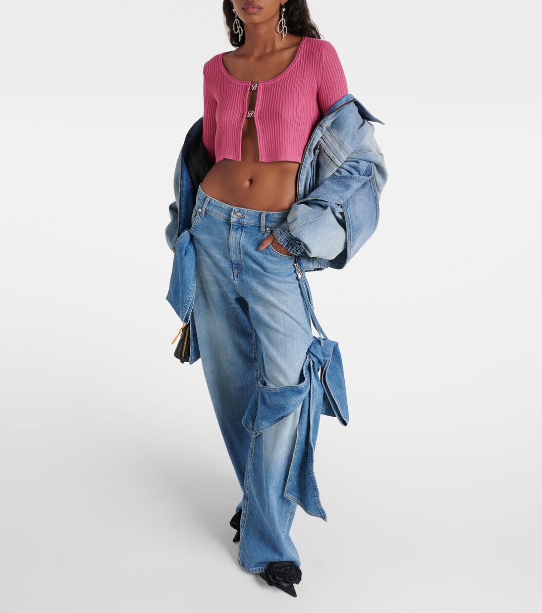 Cropped-Cardigan Logo aus Rippstrick | Blumarine