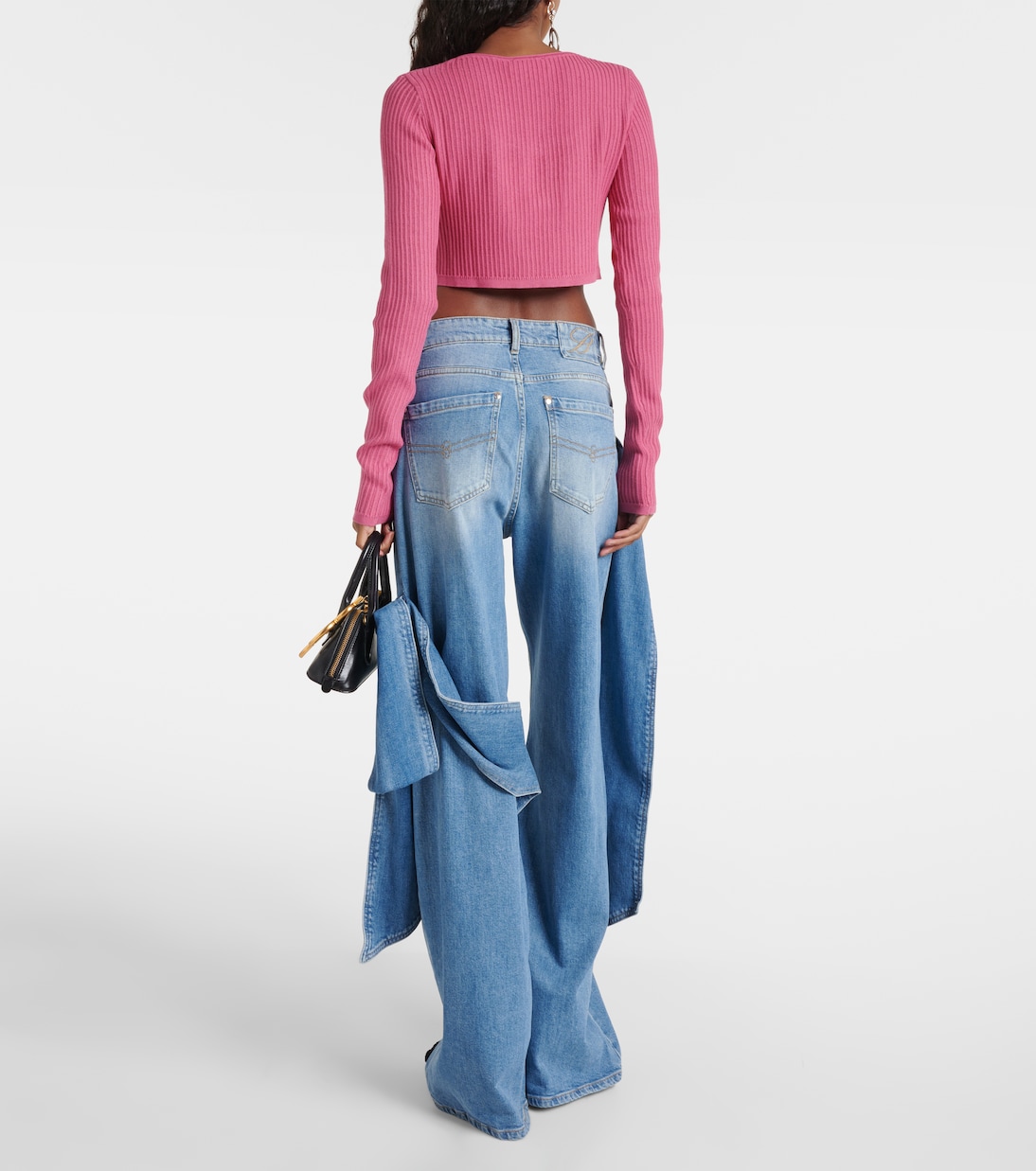 Cropped-Cardigan Logo aus Rippstrick | Blumarine