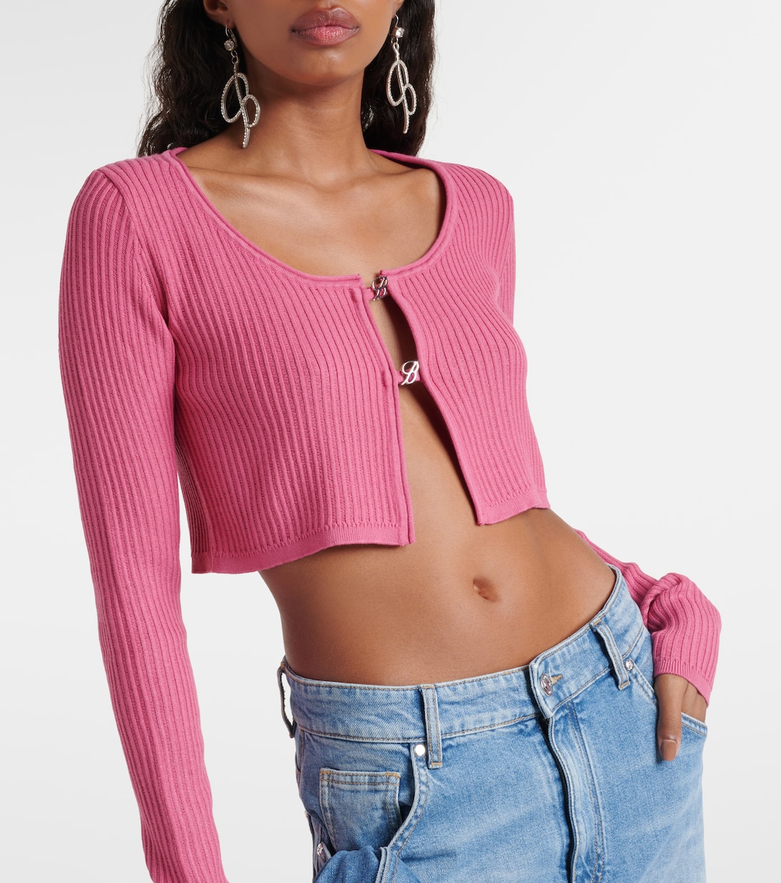 Cropped-Cardigan Logo aus Rippstrick | Blumarine