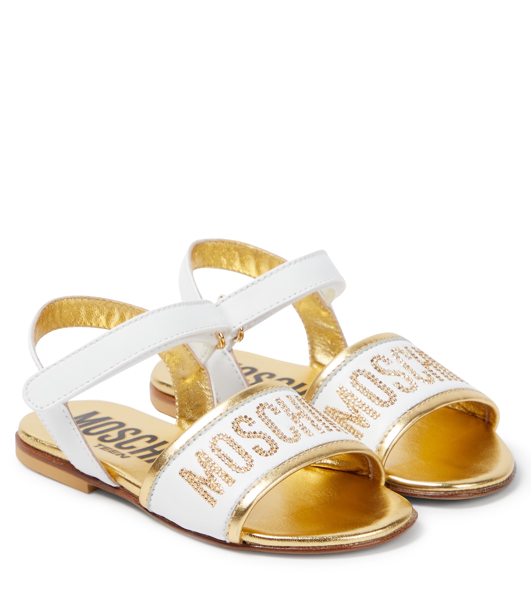 Logo embellished leather sandals | Moschino Kids