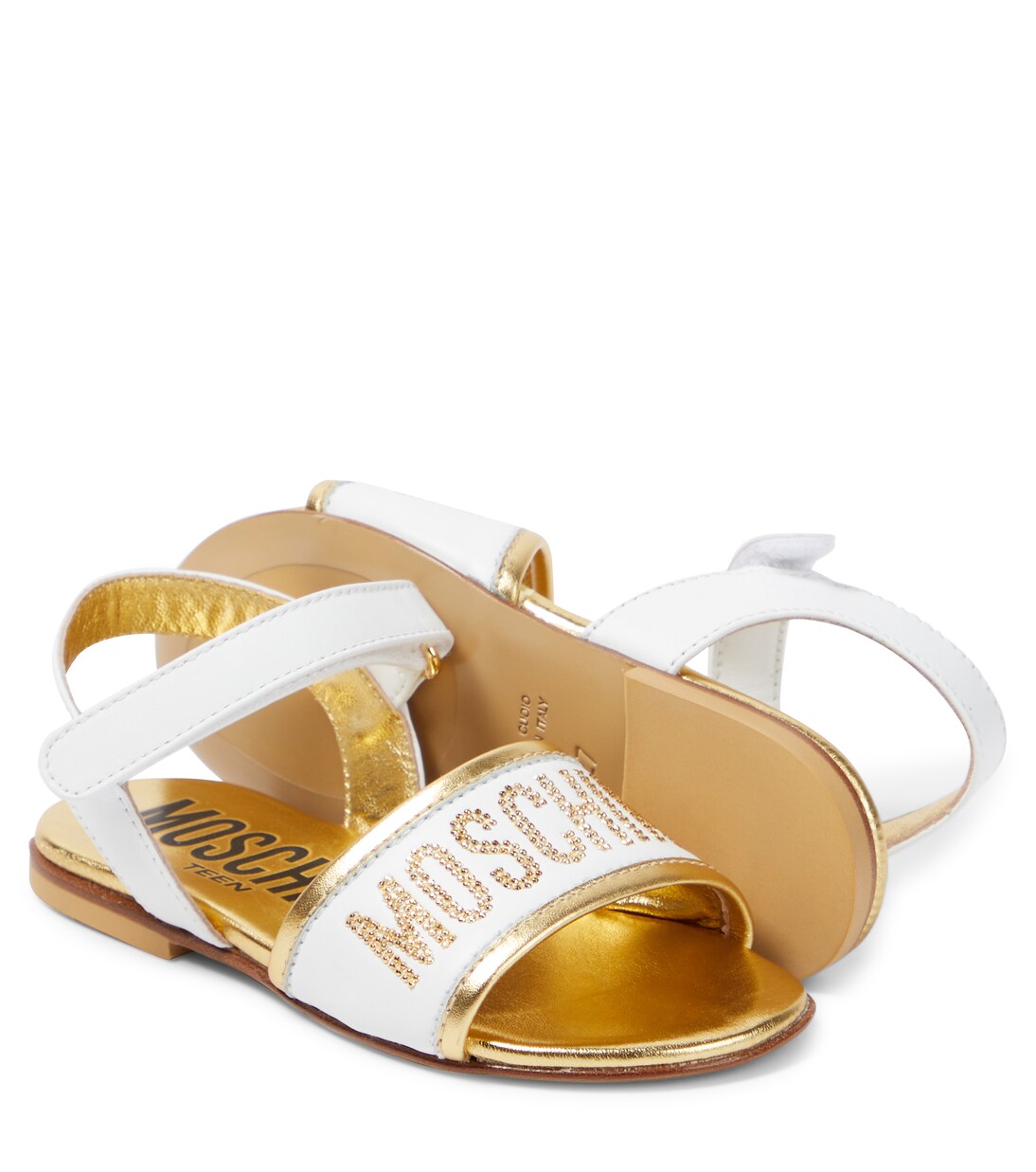 Logo embellished leather sandals | Moschino Kids