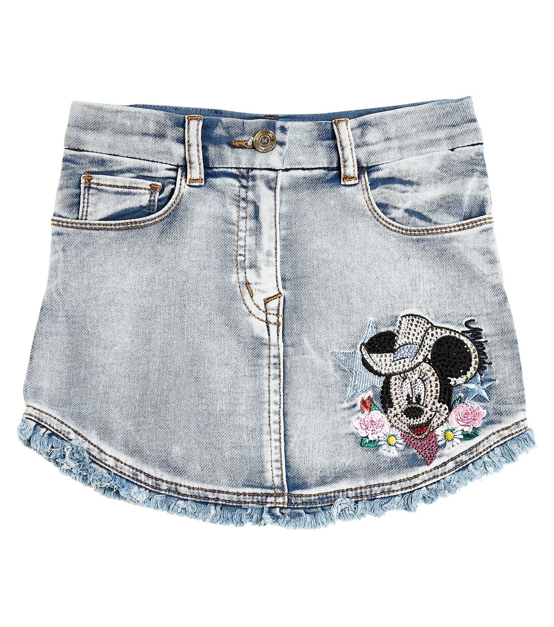 Embroidered frayed denim skirt | Monnalisa
