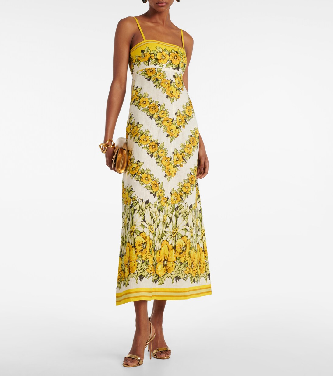 Robe midi Gisela en lin à fleurs | Alémais