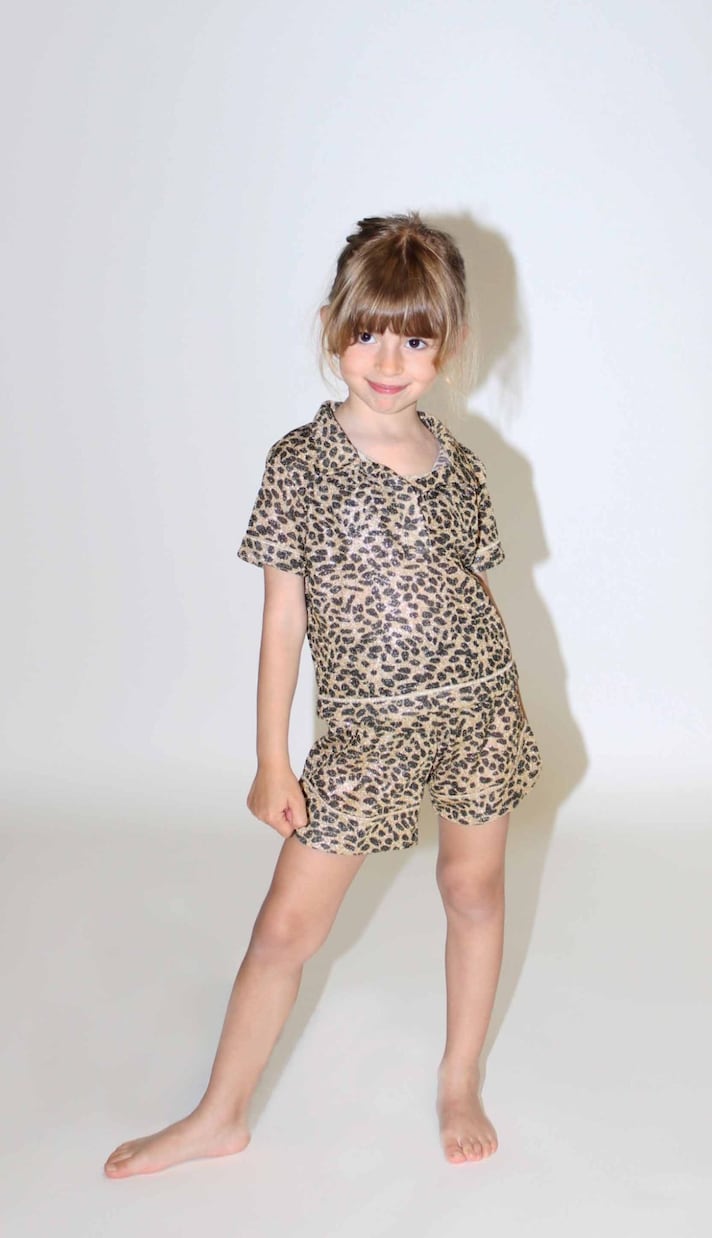 Lumière leopard-print lamé polo shirt | Oséree Kids