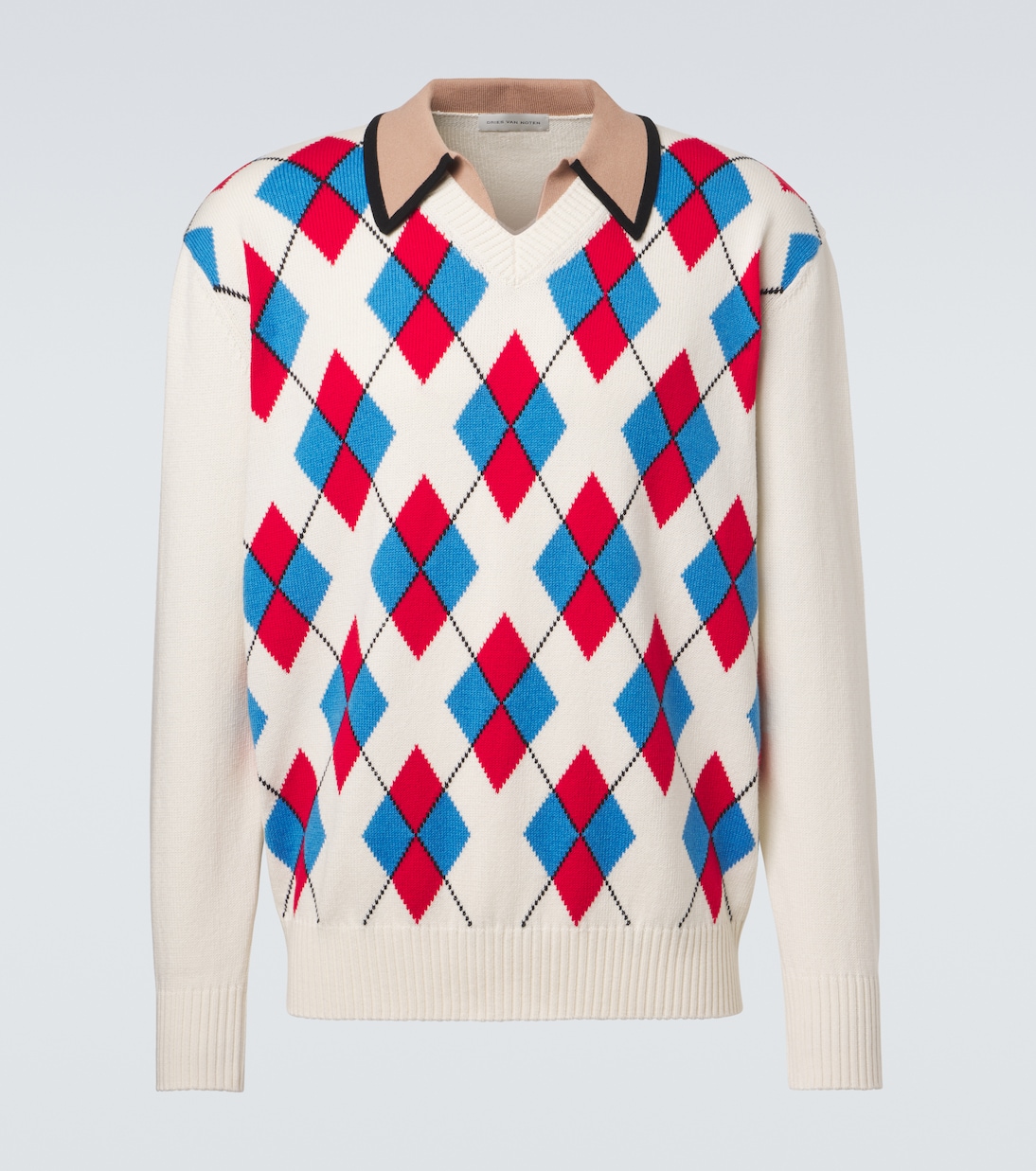 Argyle cotton-blend polo sweater | Dries Van Noten