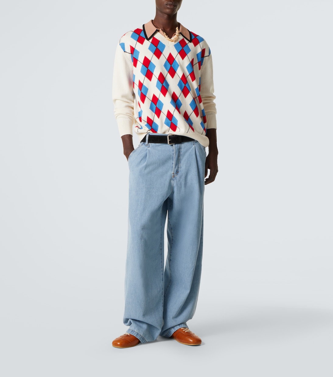 Argyle cotton-blend polo sweater | Dries Van Noten