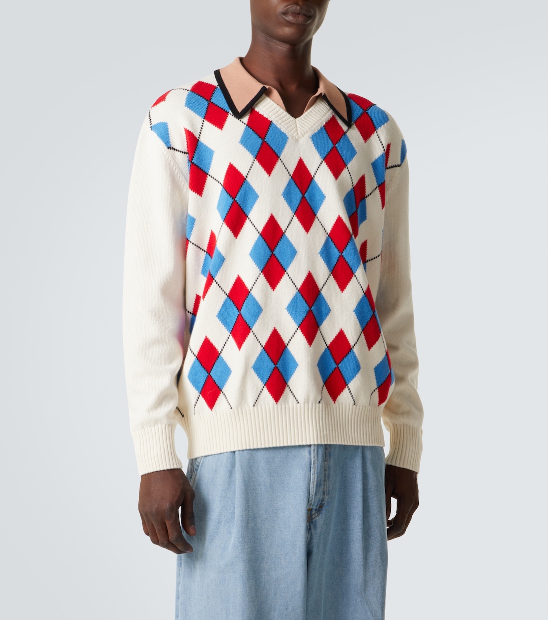 Argyle cotton-blend polo sweater | Dries Van Noten
