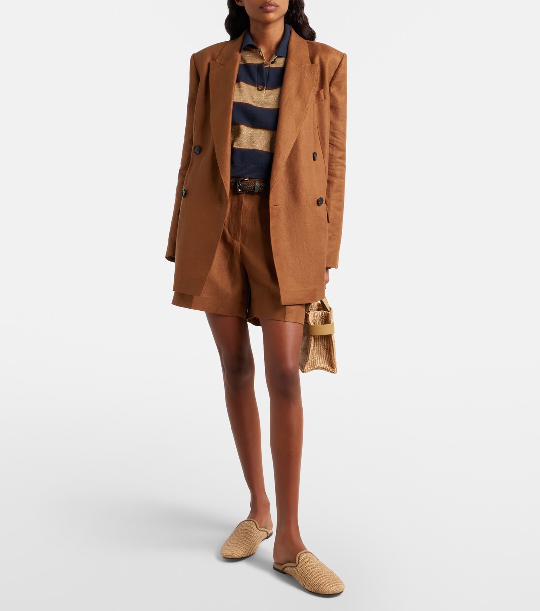 Double-breasted linen blazer | Brunello Cucinelli