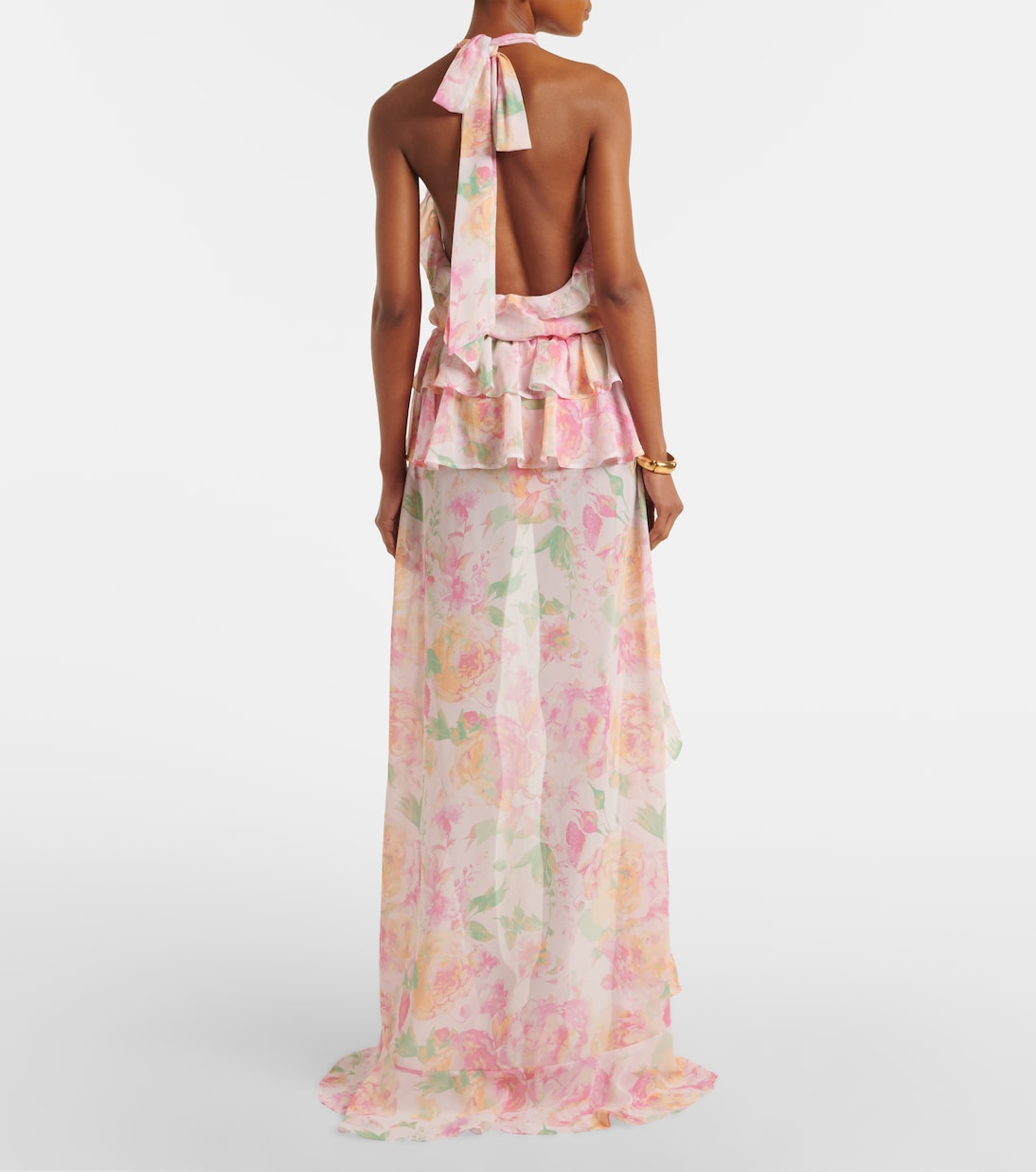 Malena floral ruffled asymmetric maxi dress | Bananhot