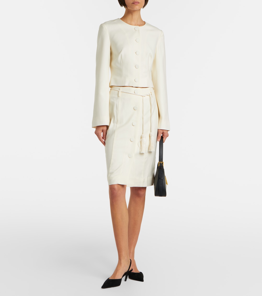 Elspeth belted wool midi skirt | Posse