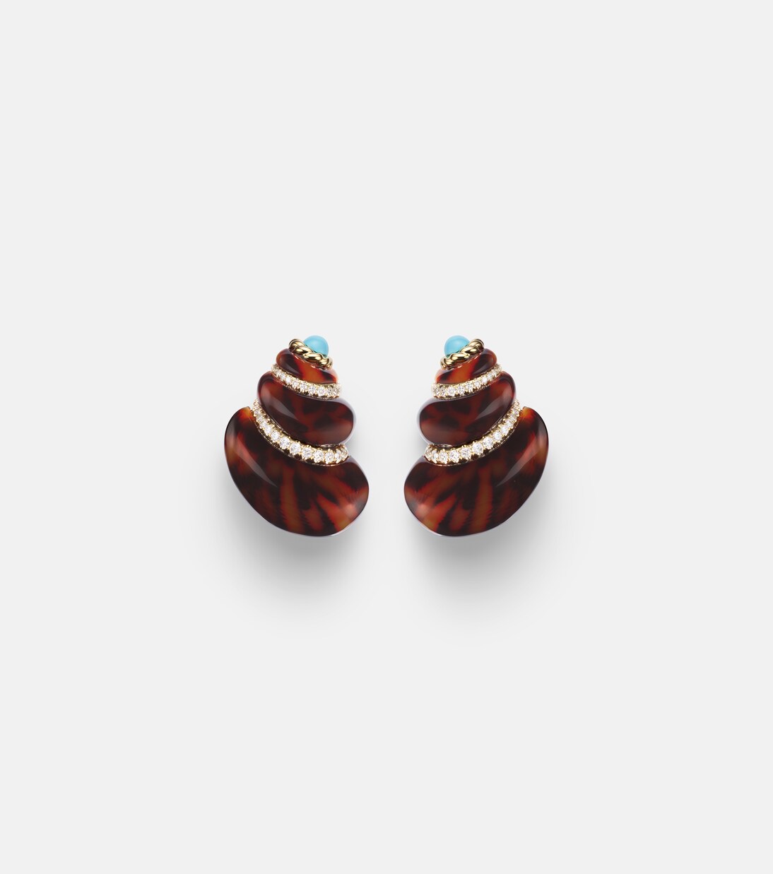 Coquillage 9kt gold earrings with diamonds and turquoise | Yvonne Léon