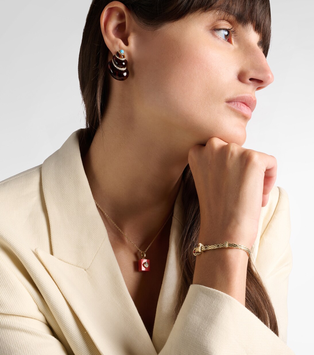 Coquillage 9kt gold earrings with diamonds and turquoise | Yvonne Léon