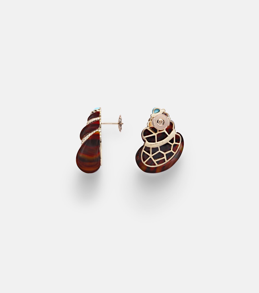 Coquillage 9kt gold earrings with diamonds and turquoise | Yvonne Léon