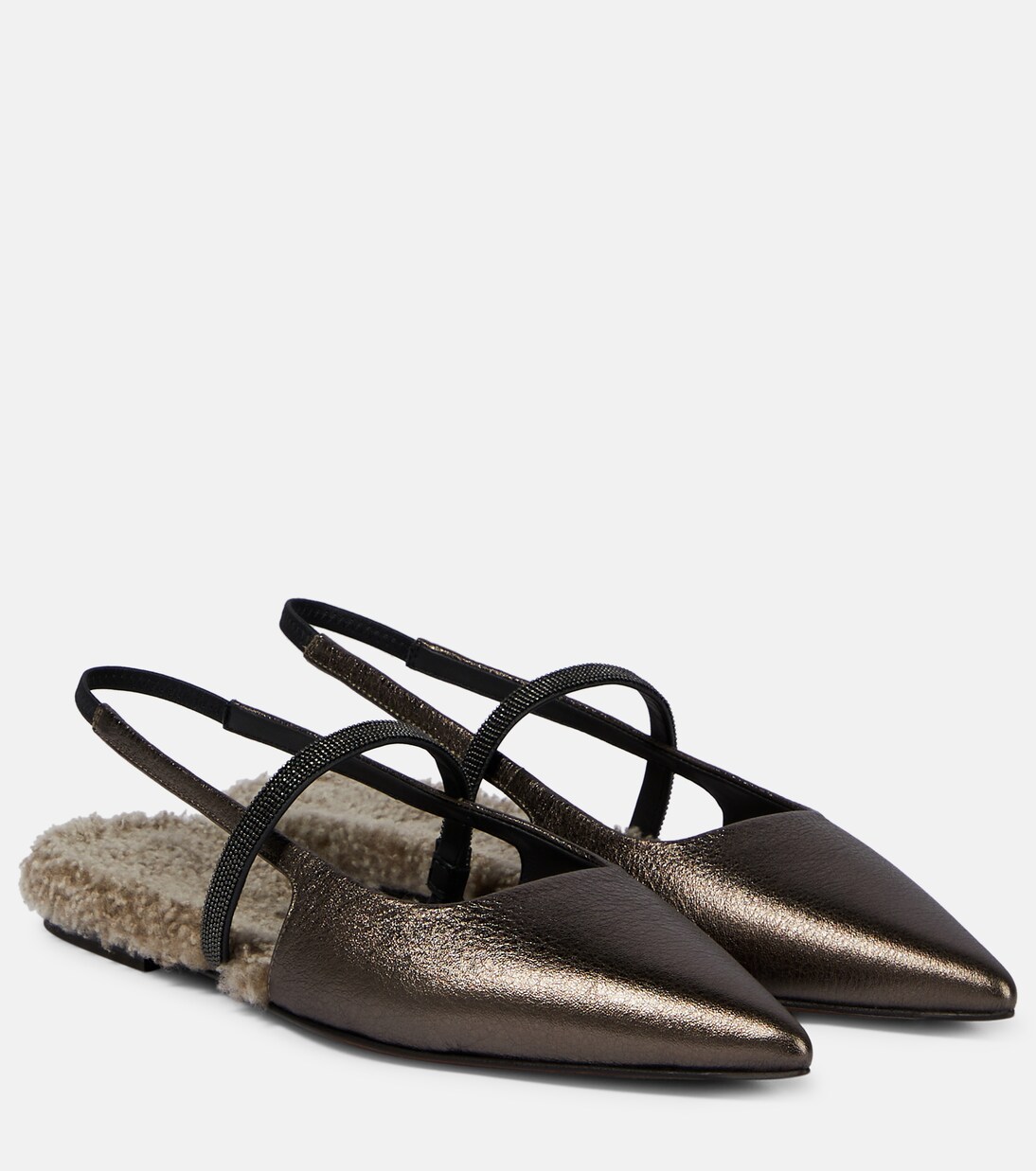 缀饰皮革露跟平底鞋 | Brunello Cucinelli