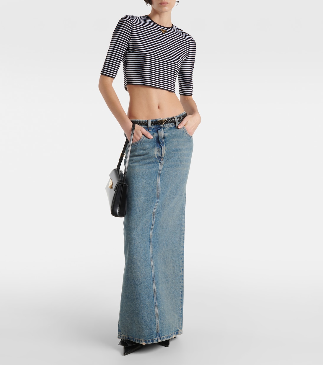 Logo cotton-blend crop top | Prada