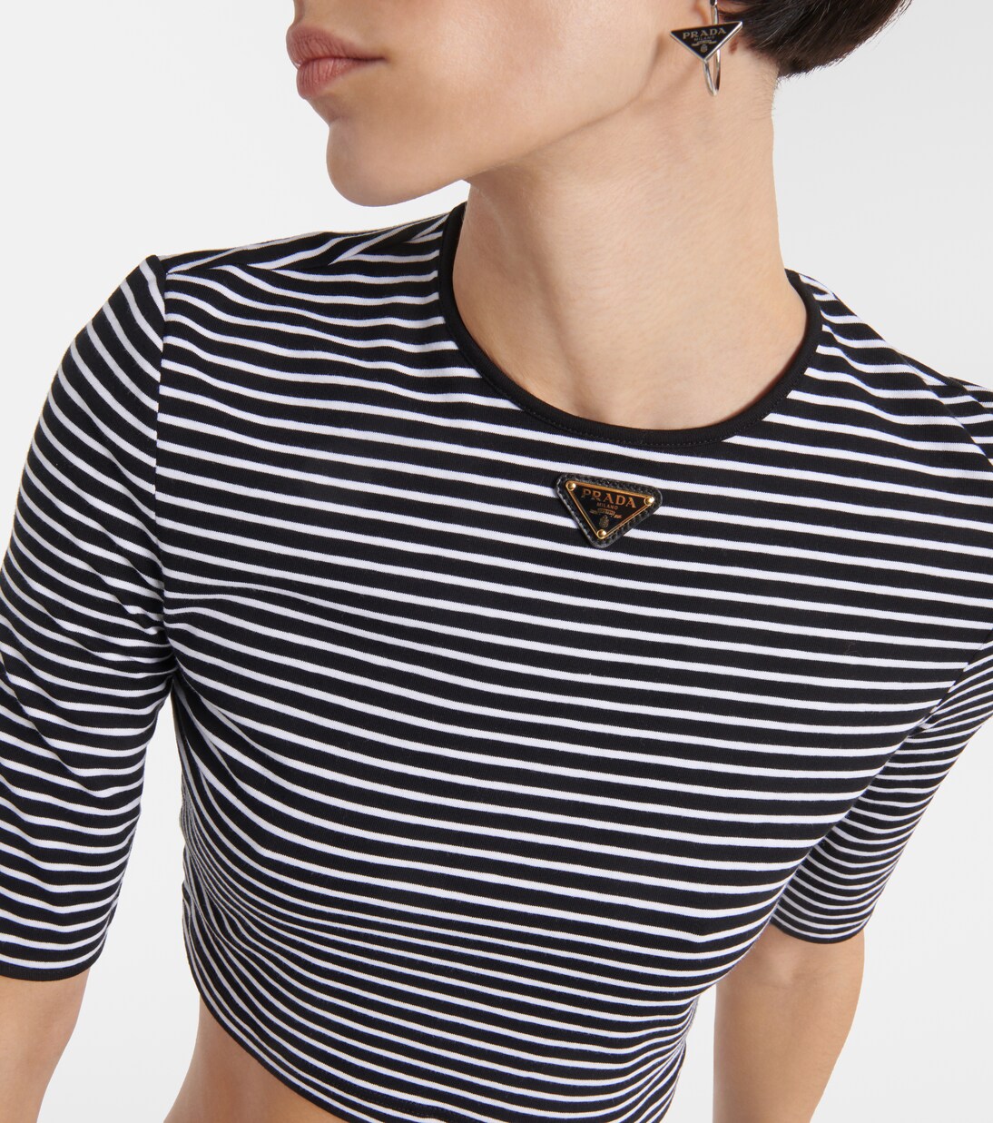 Logo cotton-blend crop top | Prada