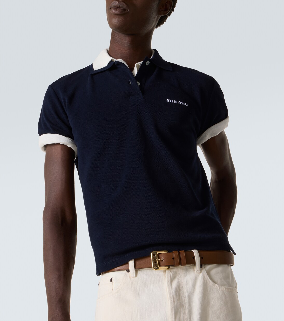 Logo cotton piqué polo shirt | Miu Miu