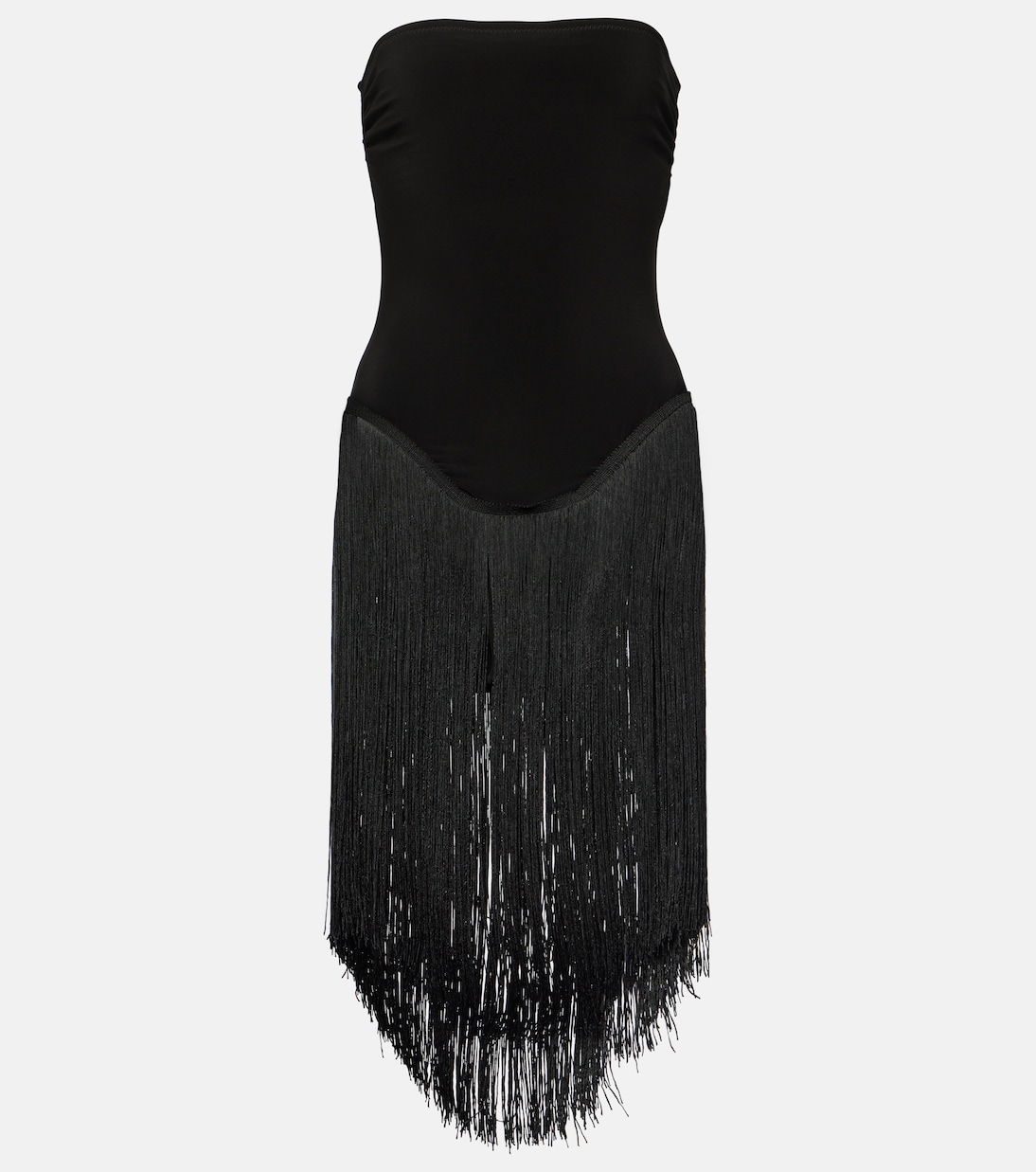 18" Fringe Bishop strapless minidress | Norma Kamali