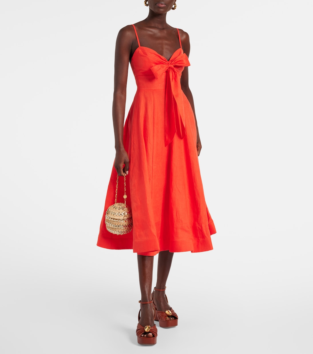 Crush bow-detail linen midi dress | Zimmermann