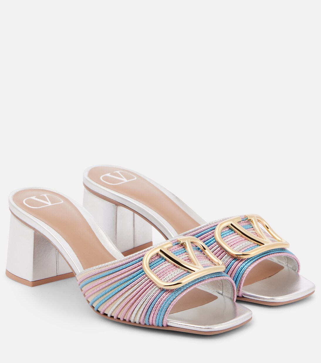 Pantoletten VLogo Signature aus Metallic-Leder | Valentino Garavani