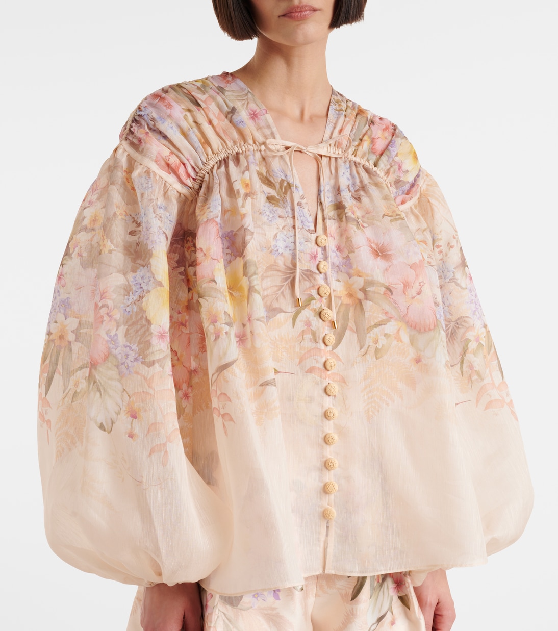Illuminate floral linen and silk blouse | Zimmermann