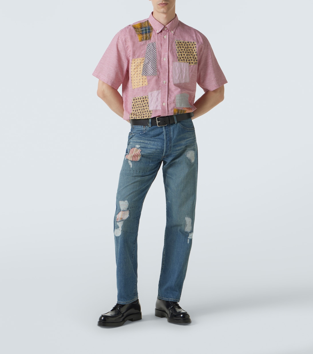 Patchwork linen and cotton bowling shirt | Junya Watanabe